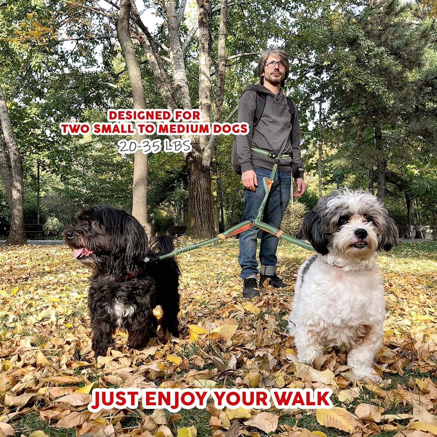 Hands Free Dog Leash for Two Medium Dogs