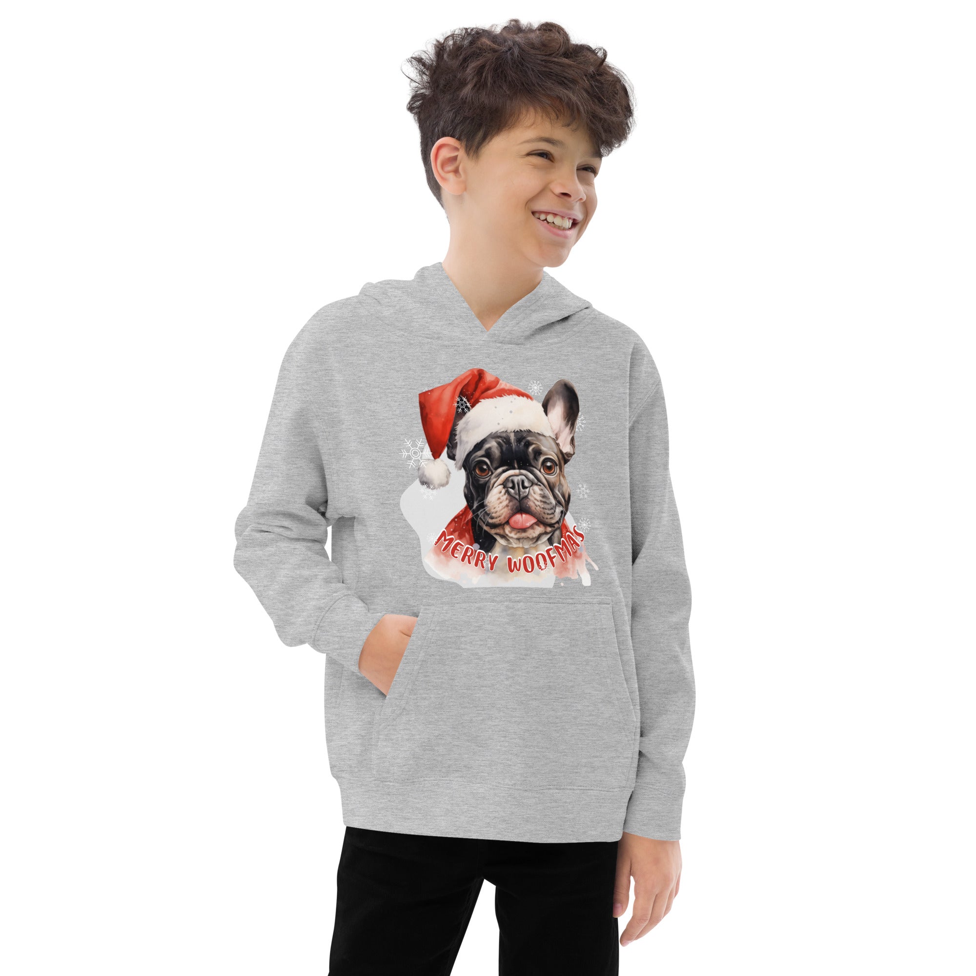 Kids fleece hoodie French Bulldog - Merry Woofmas