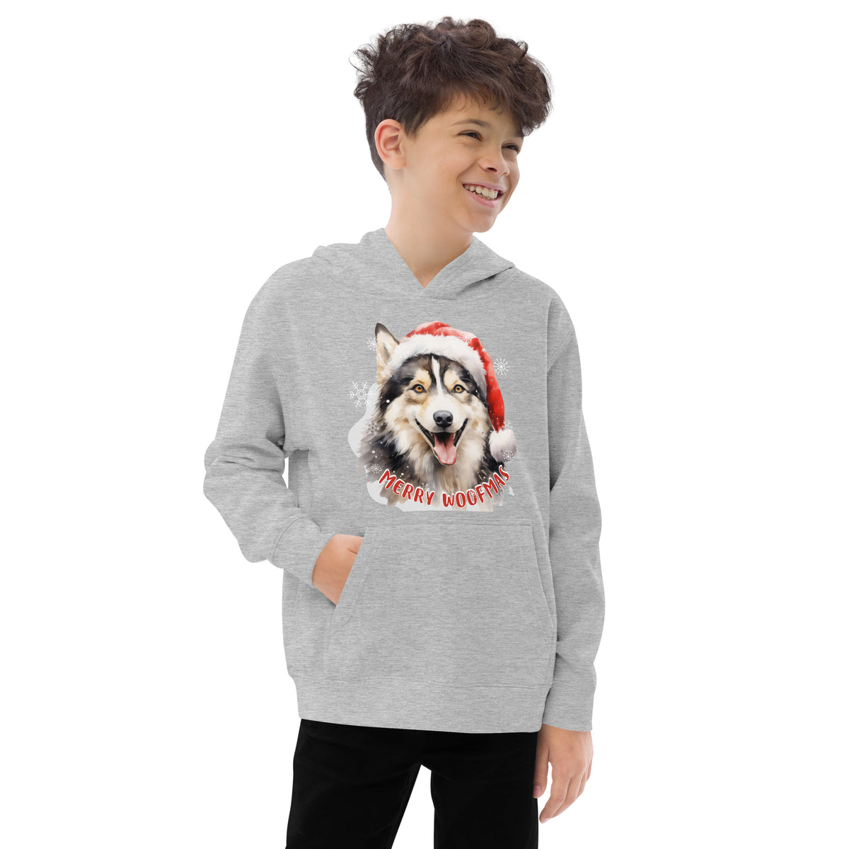 Kids fleece hoodie Husky - Merry Woofmas