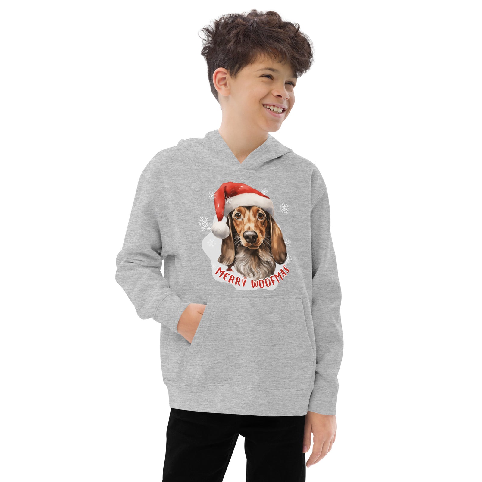 Kids fleece hoodie Dachshund - Merry Woofmas