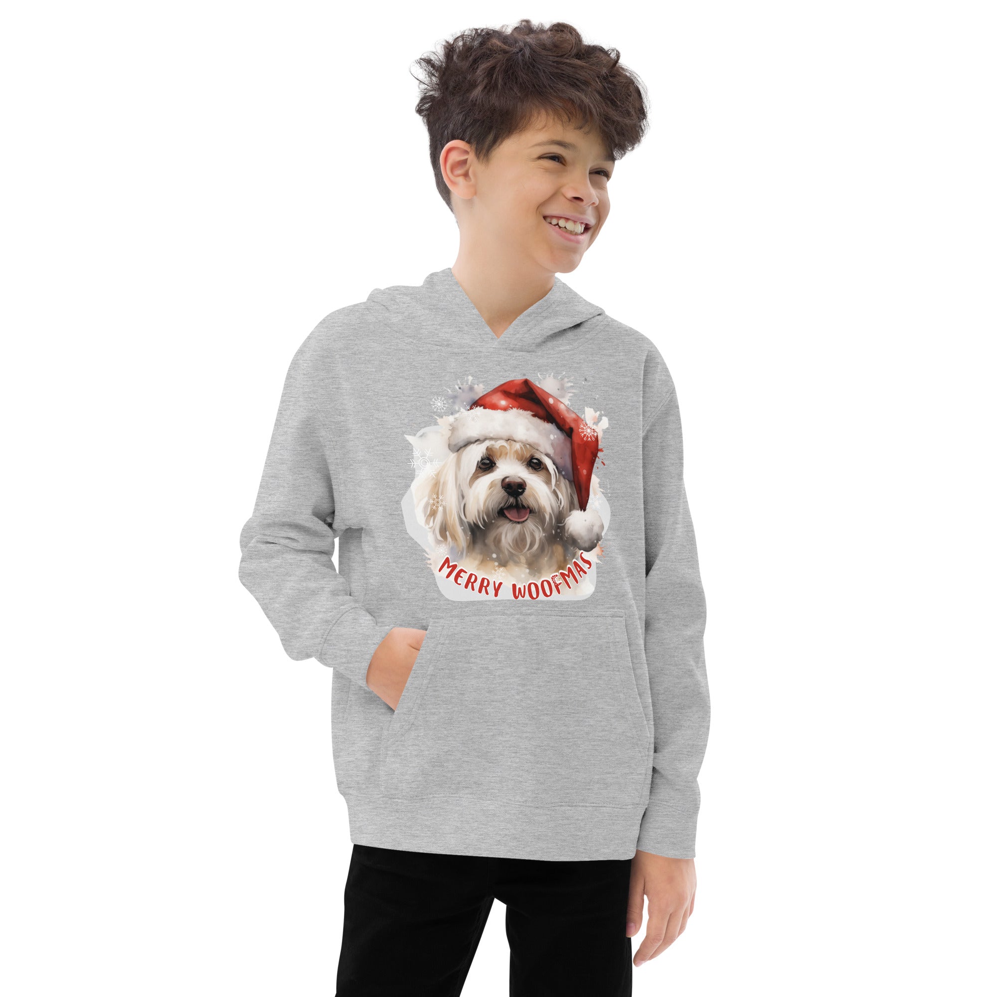 Kids fleece hoodie Maltese - Merry Woofmas