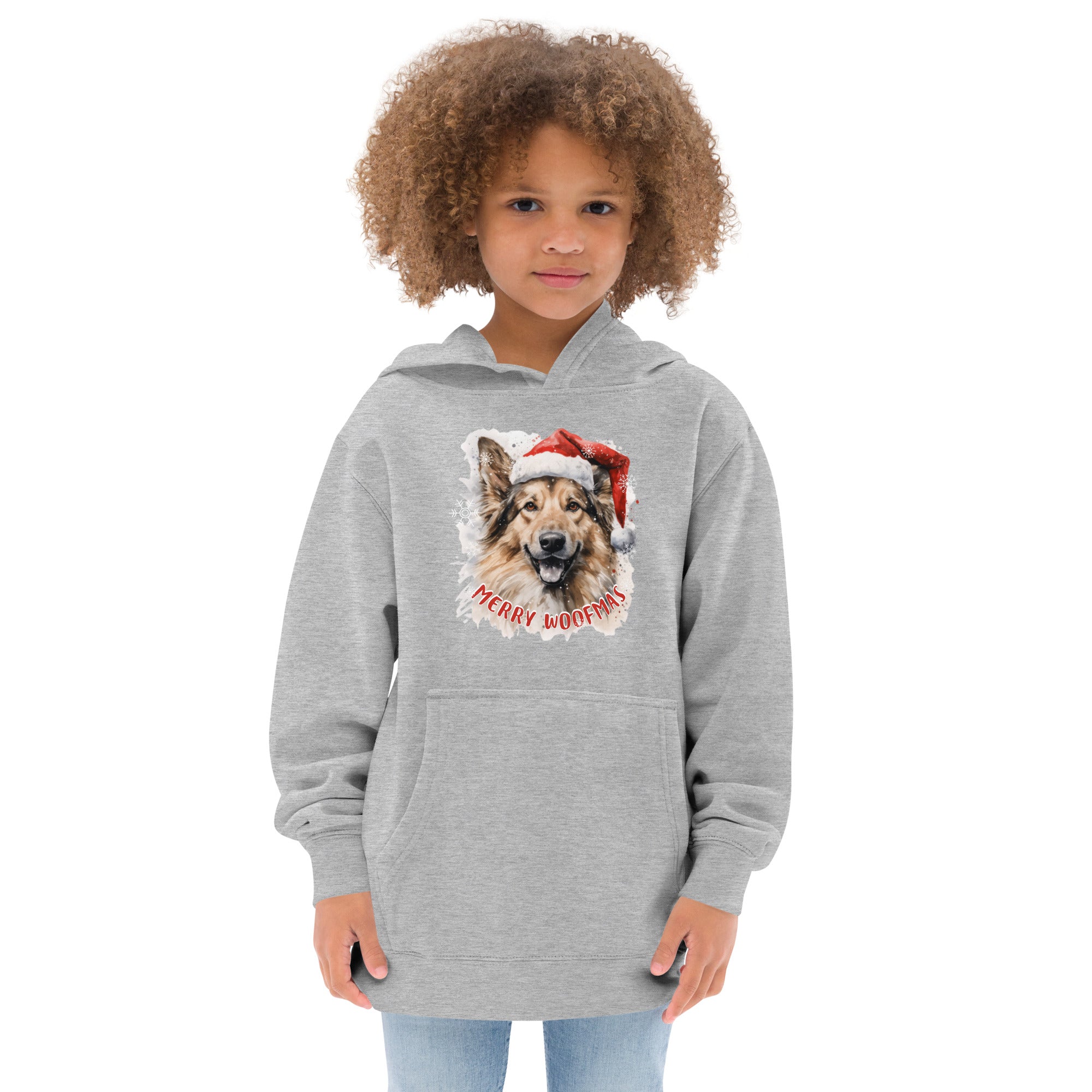 Kids fleece hoodie German Shepherd - Merry Woofmas