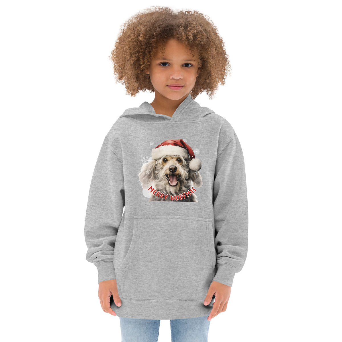 Kids fleece hoodie Poodle - Merry Woofmas