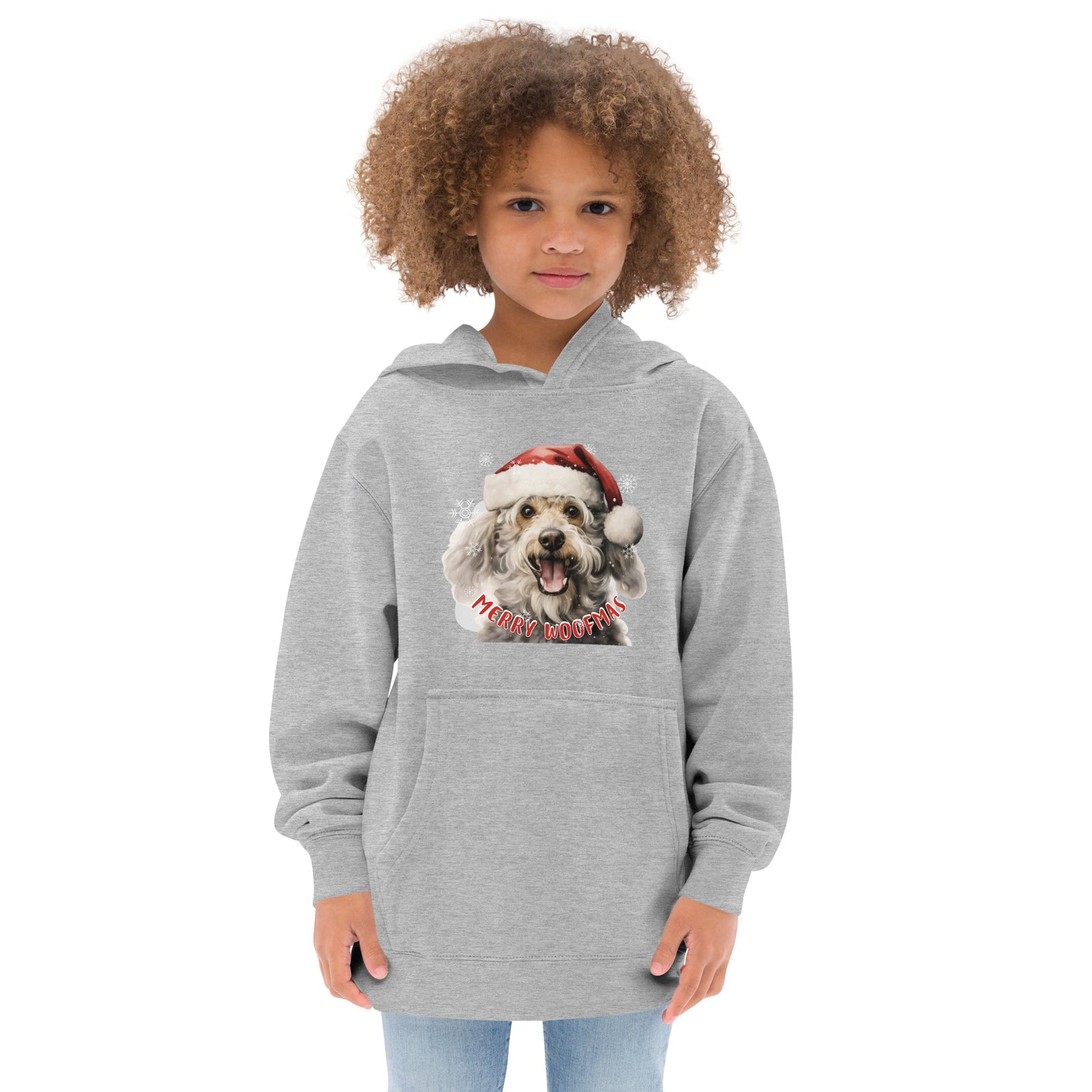 Kids fleece hoodie Poodle - Merry Woofmas