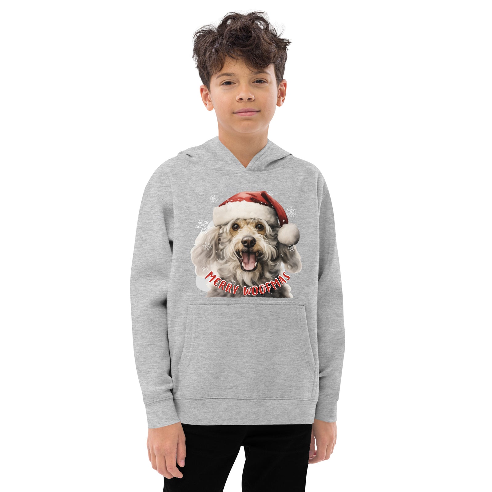 Kids fleece hoodie Poodle - Merry Woofmas