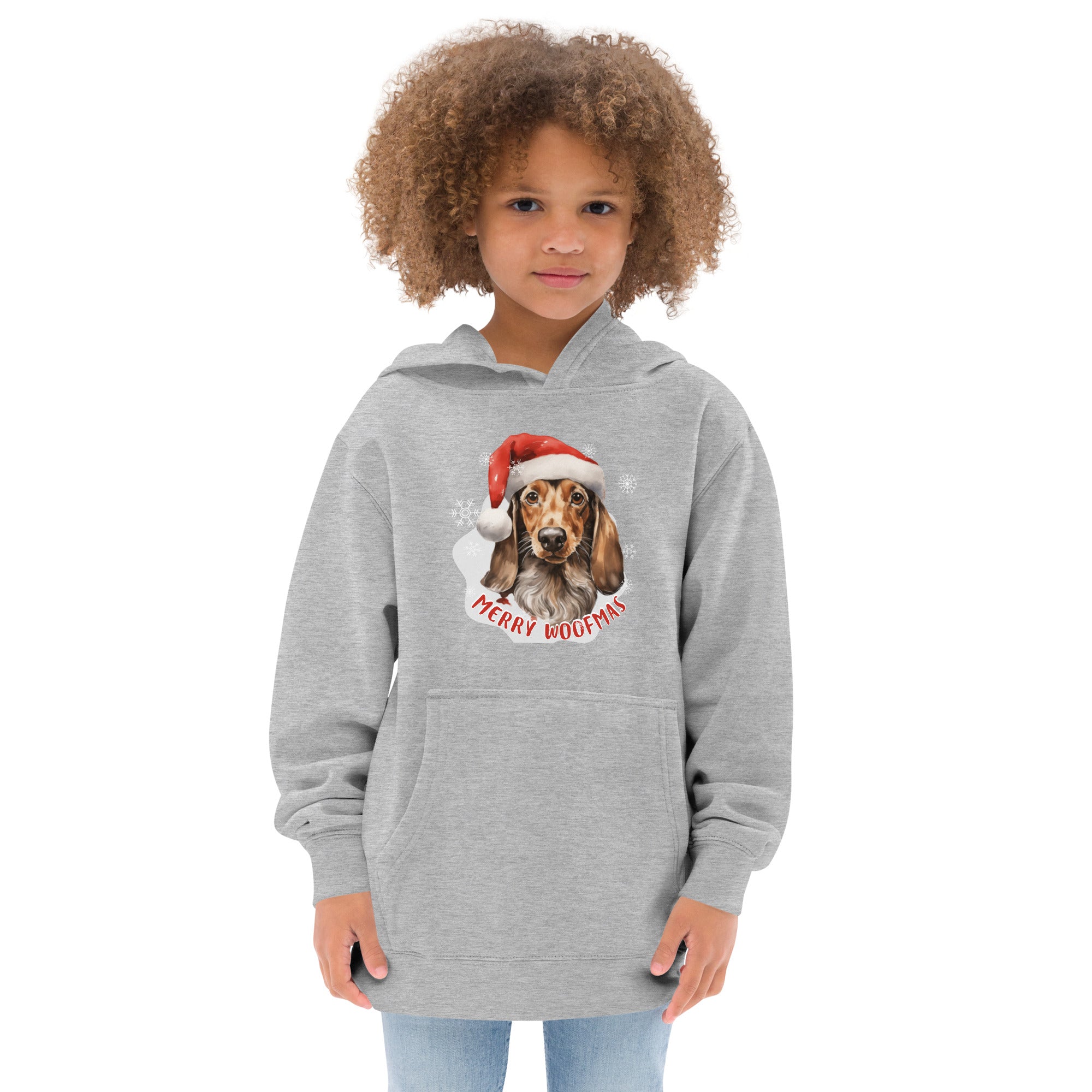 Kids fleece hoodie Dachshund - Merry Woofmas