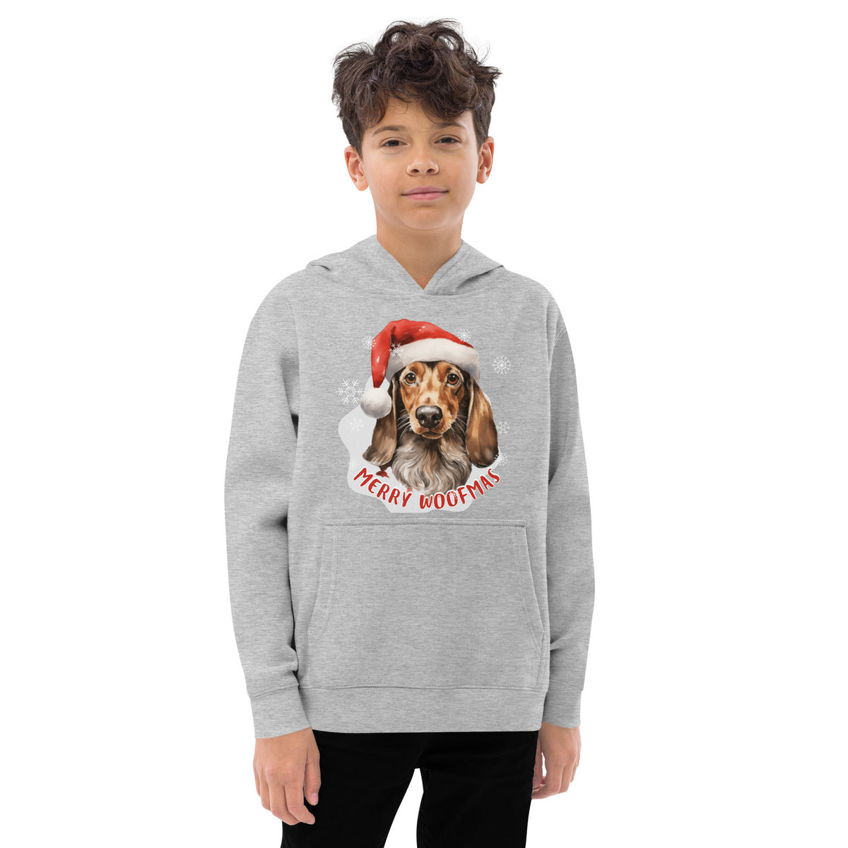 Kids fleece hoodie Dachshund - Merry Woofmas