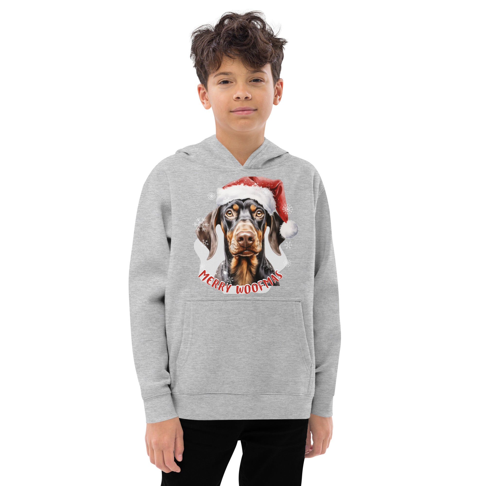 Kids fleece hoodie Doberman - Merry Woofmas