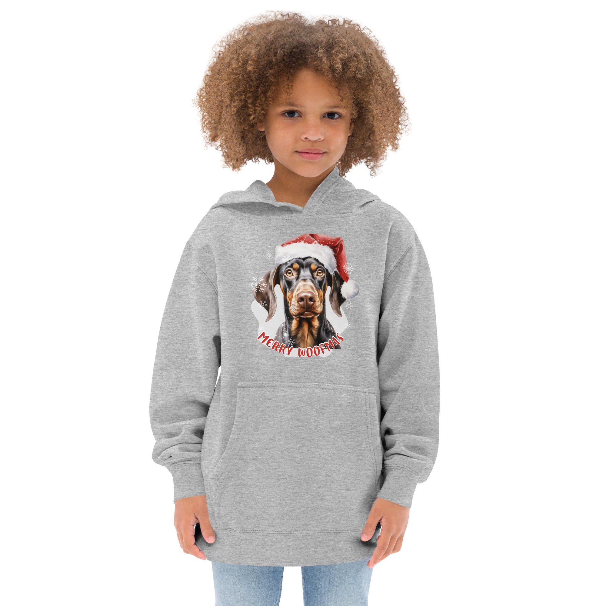 Kids fleece hoodie Doberman - Merry Woofmas