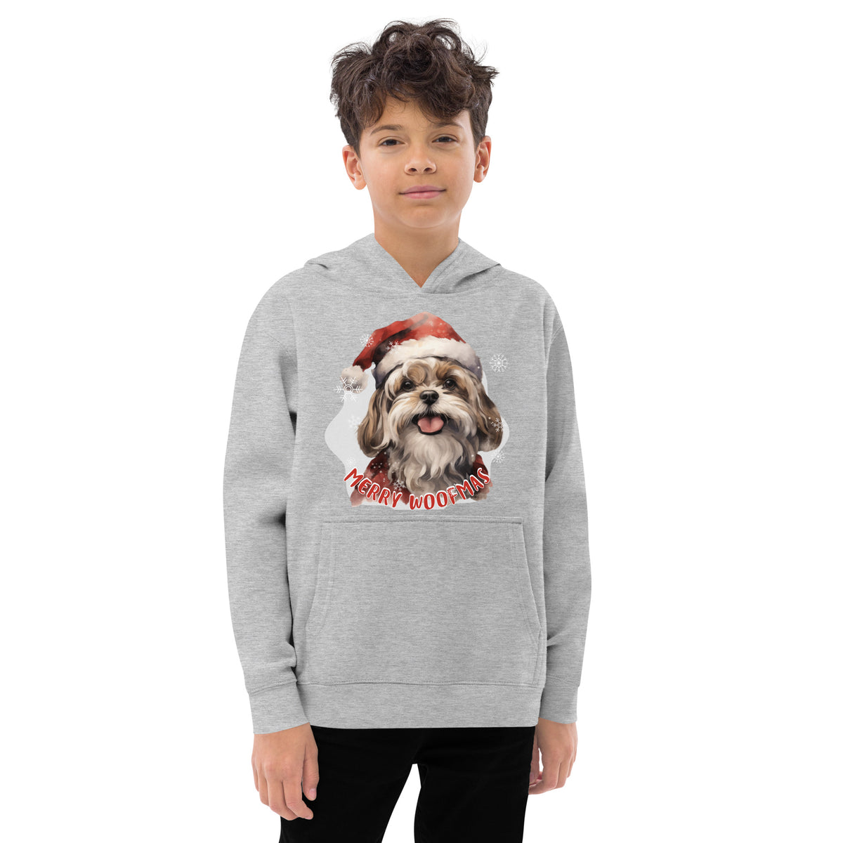 Kids fleece hoodie Shitzu - Merry Woofmas