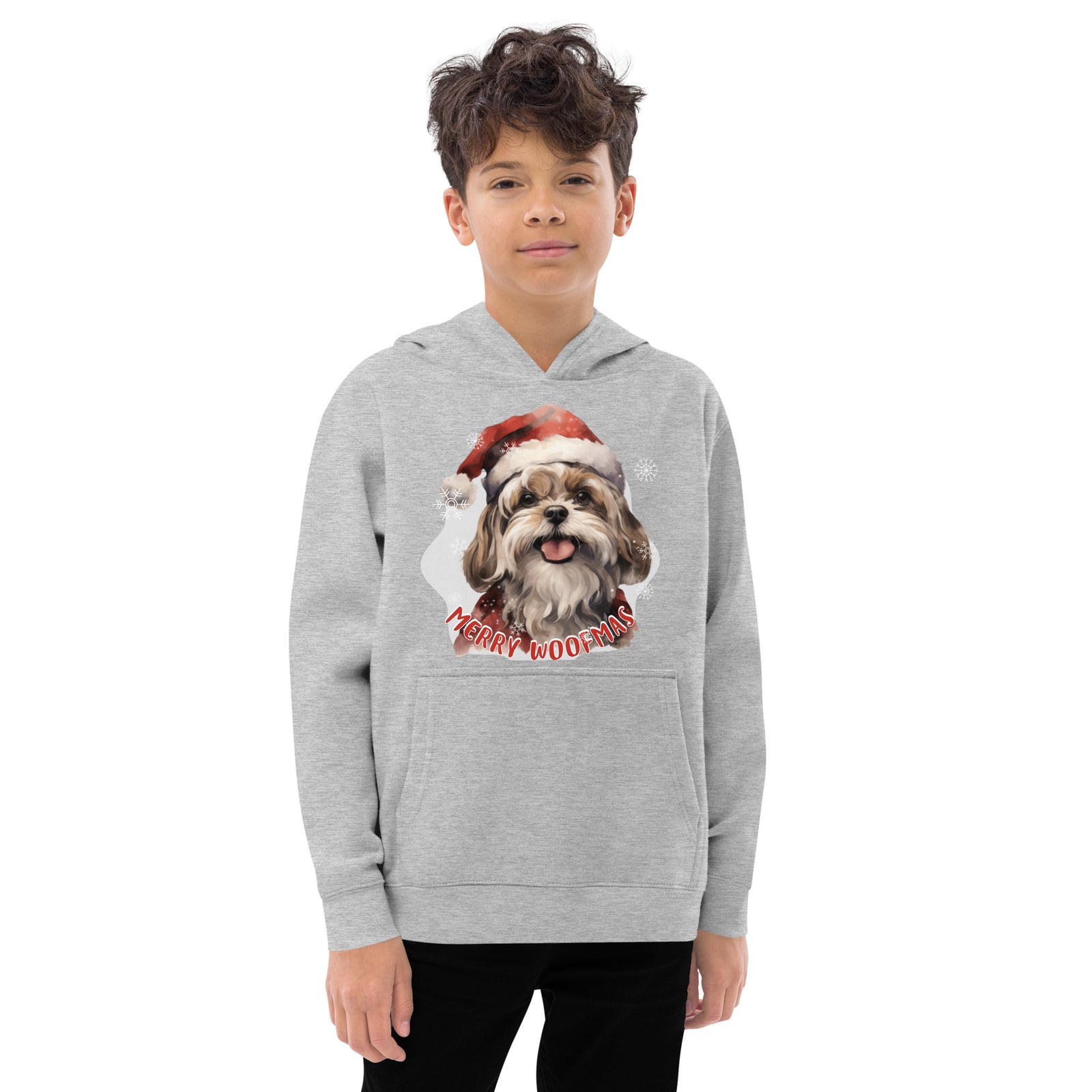 Kids fleece hoodie Shitzu - Merry Woofmas