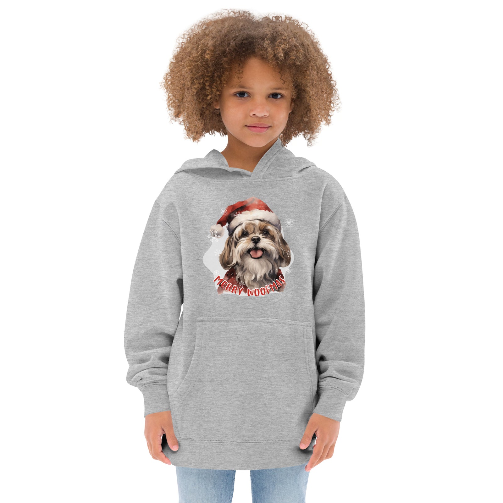 Kids fleece hoodie Shitzu - Merry Woofmas
