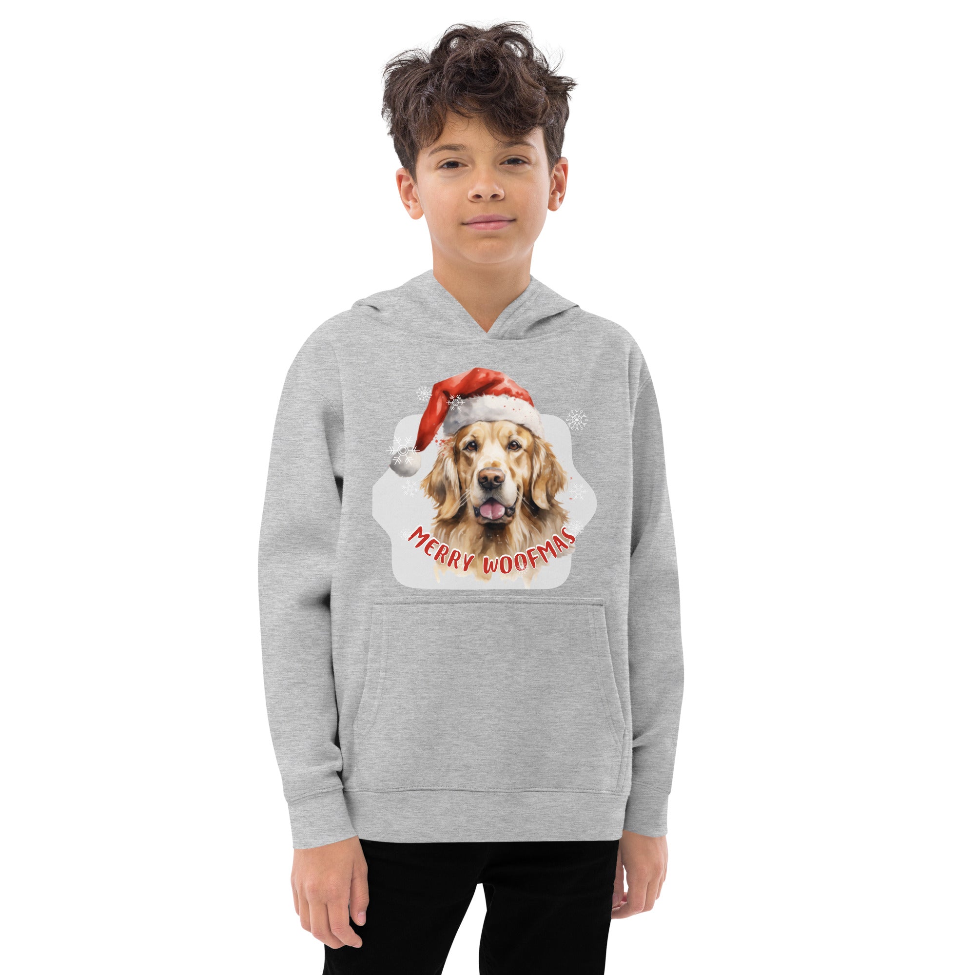 Kids fleece hoodie Golden Retriever - Merry Woofmas