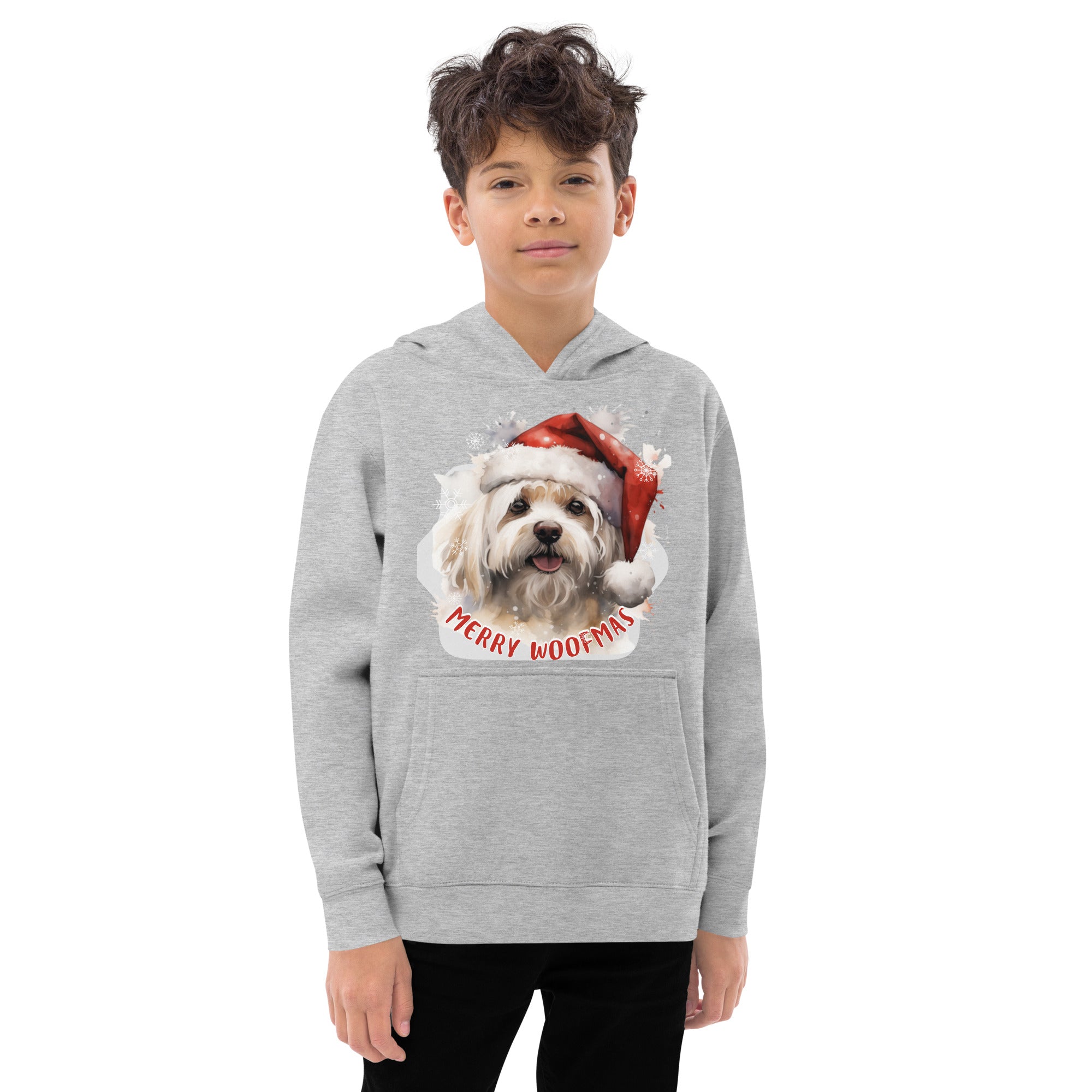 Kids fleece hoodie Maltese - Merry Woofmas