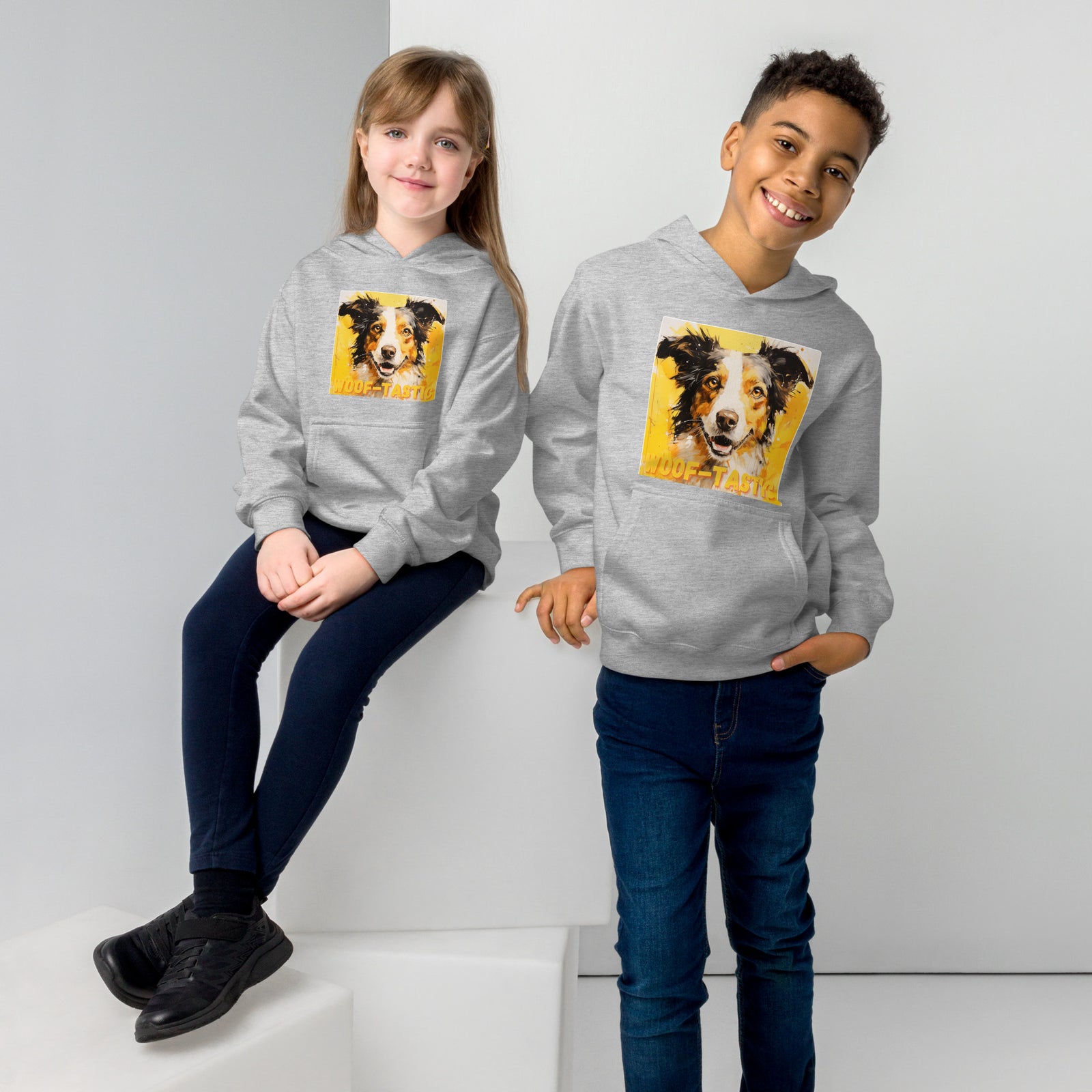 Kids fleece hoodie Woof-tastic Border Collie