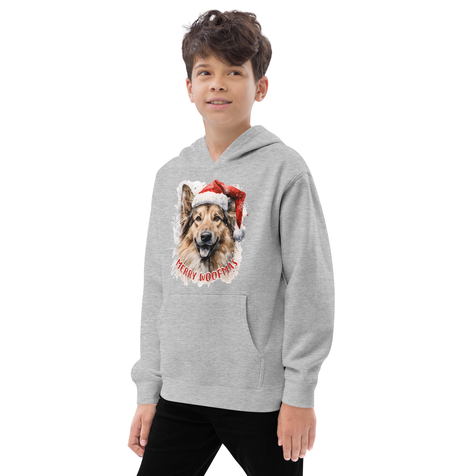 Kids fleece hoodie German Shepherd - Merry Woofmas