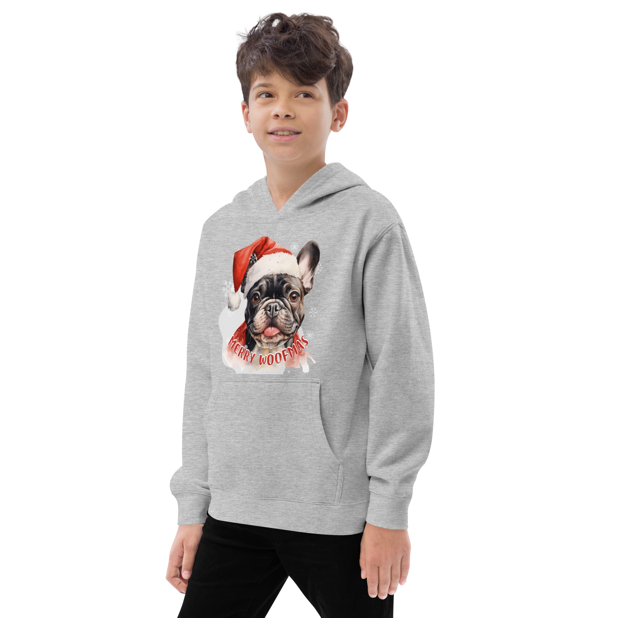 Kids fleece hoodie French Bulldog - Merry Woofmas