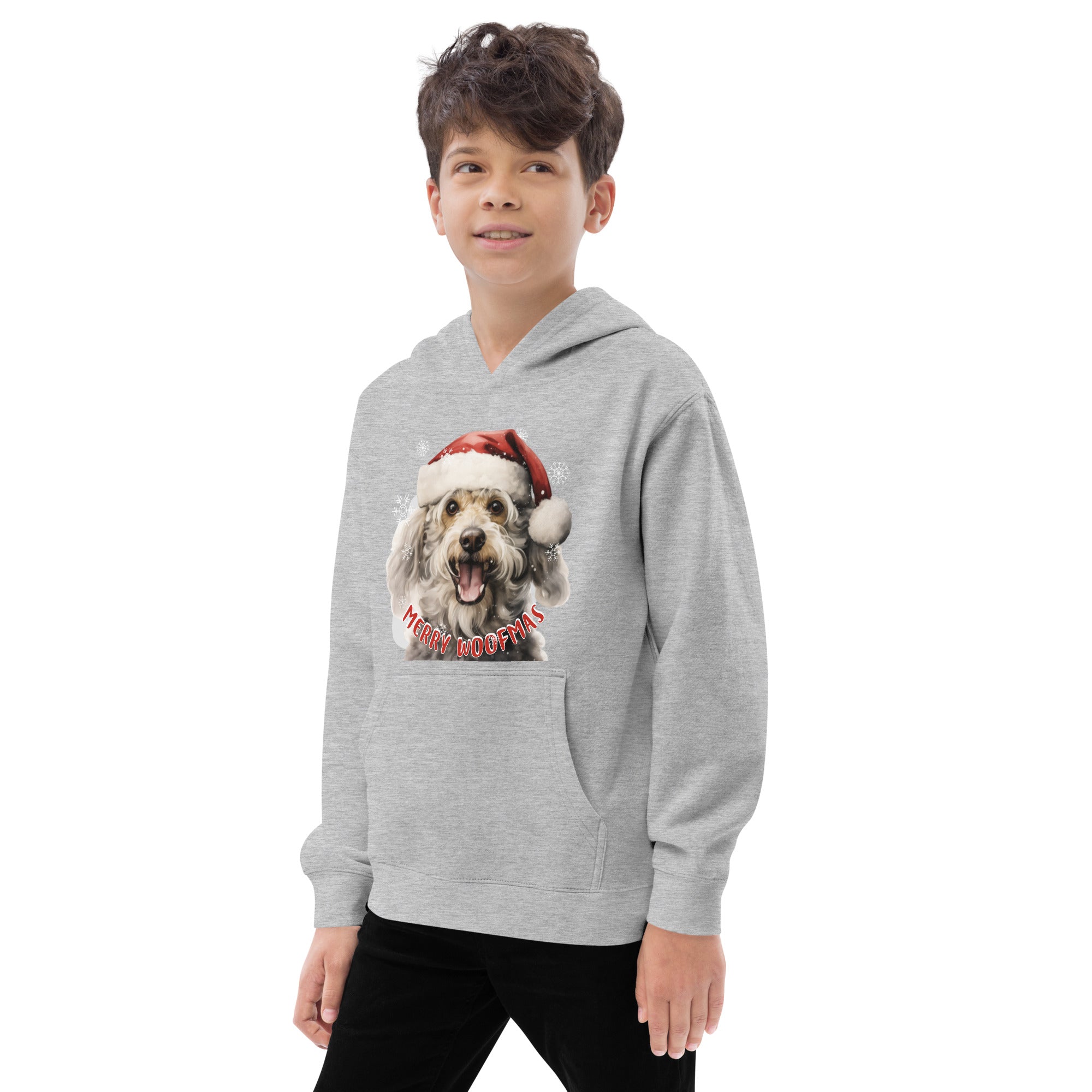 Kids fleece hoodie Poodle - Merry Woofmas