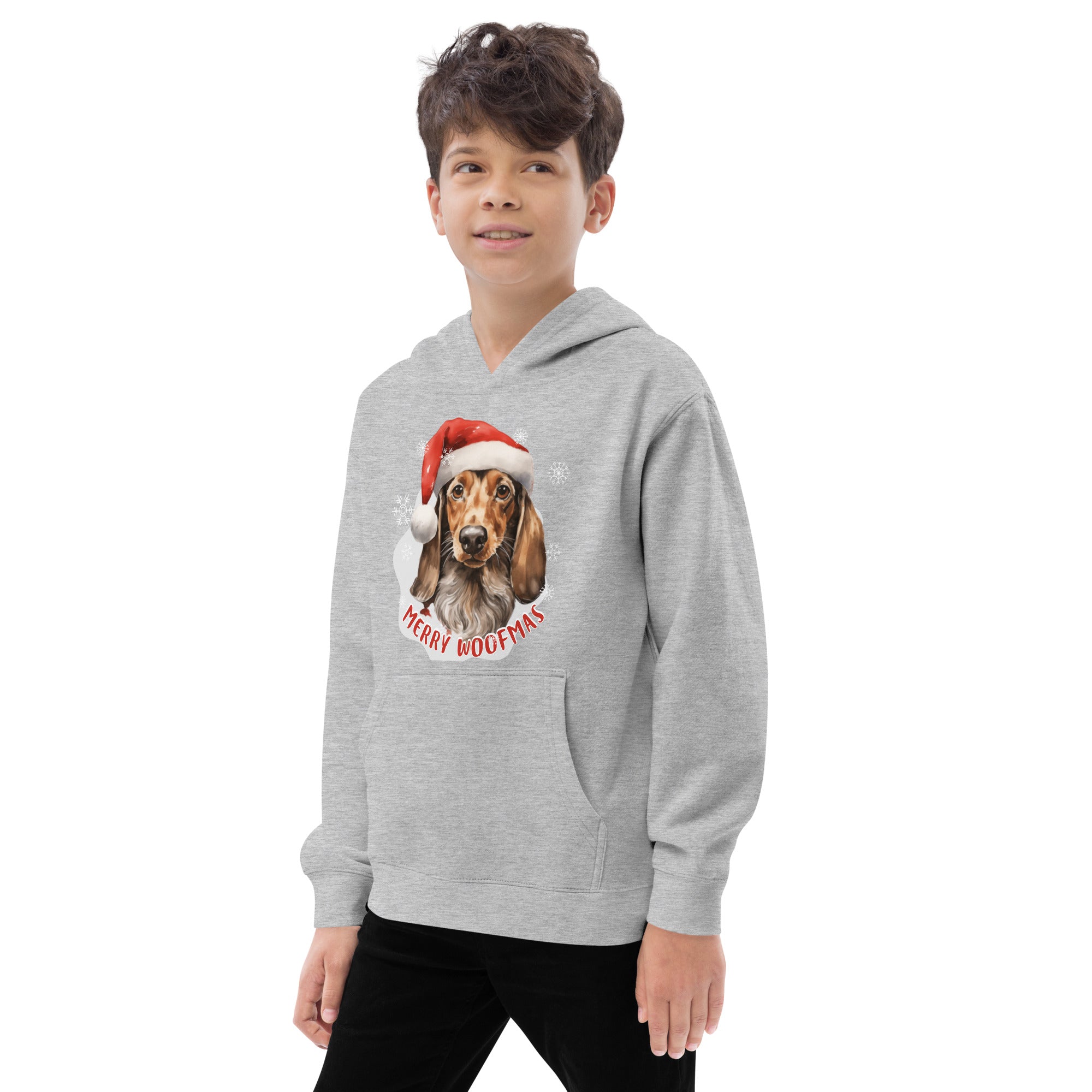 Kids fleece hoodie Dachshund - Merry Woofmas