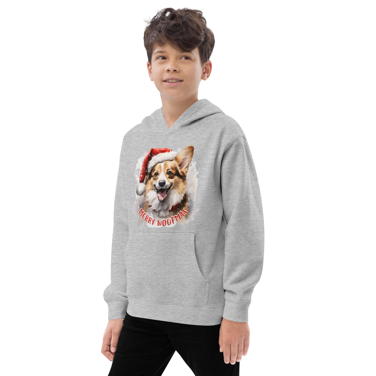 Kids fleece hoodie Pembroke Welsh Corgi - Merry Woofmas