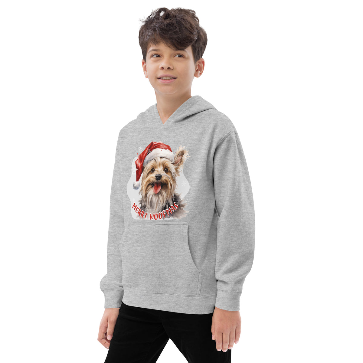 Kids fleece hoodie Yorkshire Terrier - Merry Woofmas