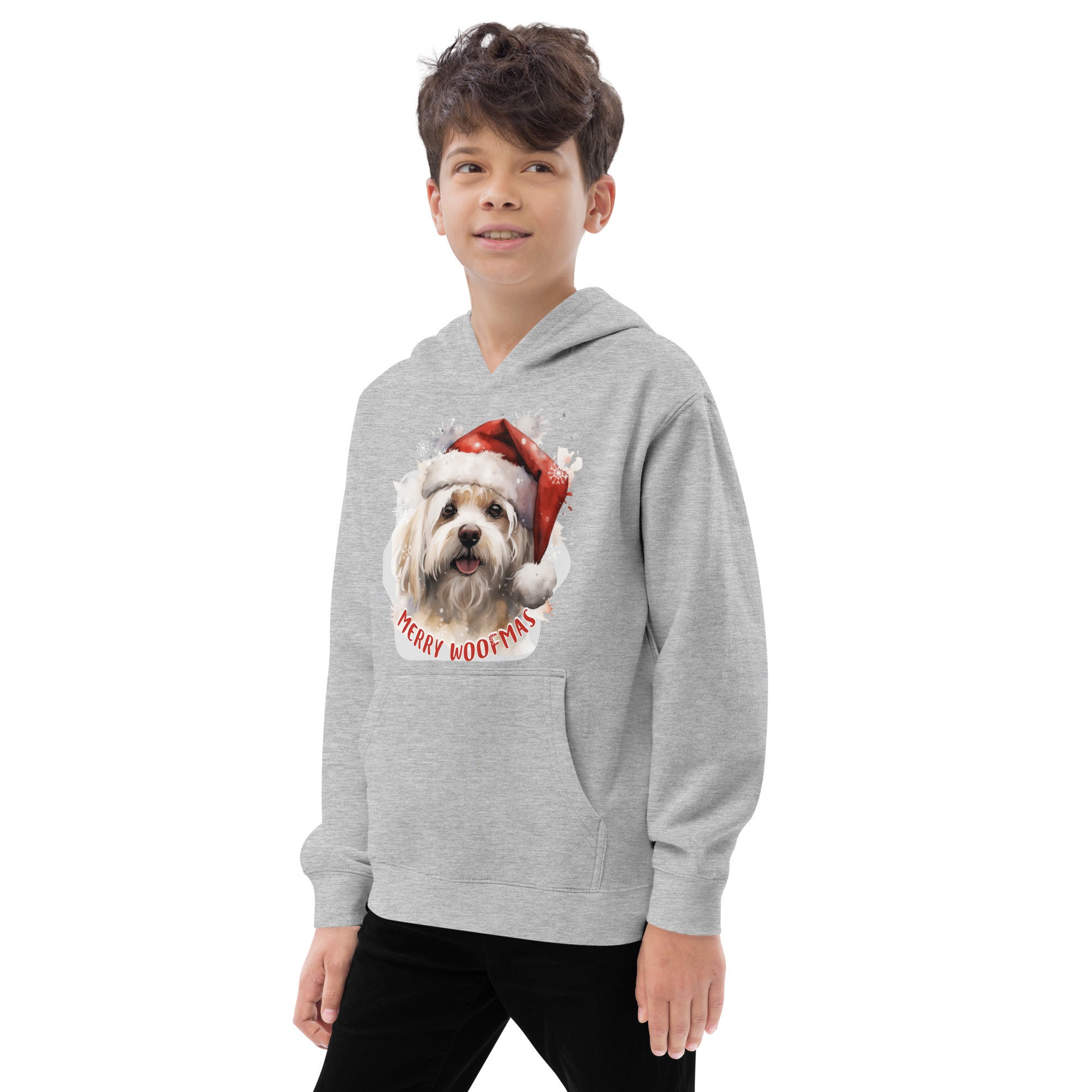 Kids fleece hoodie Maltese - Merry Woofmas