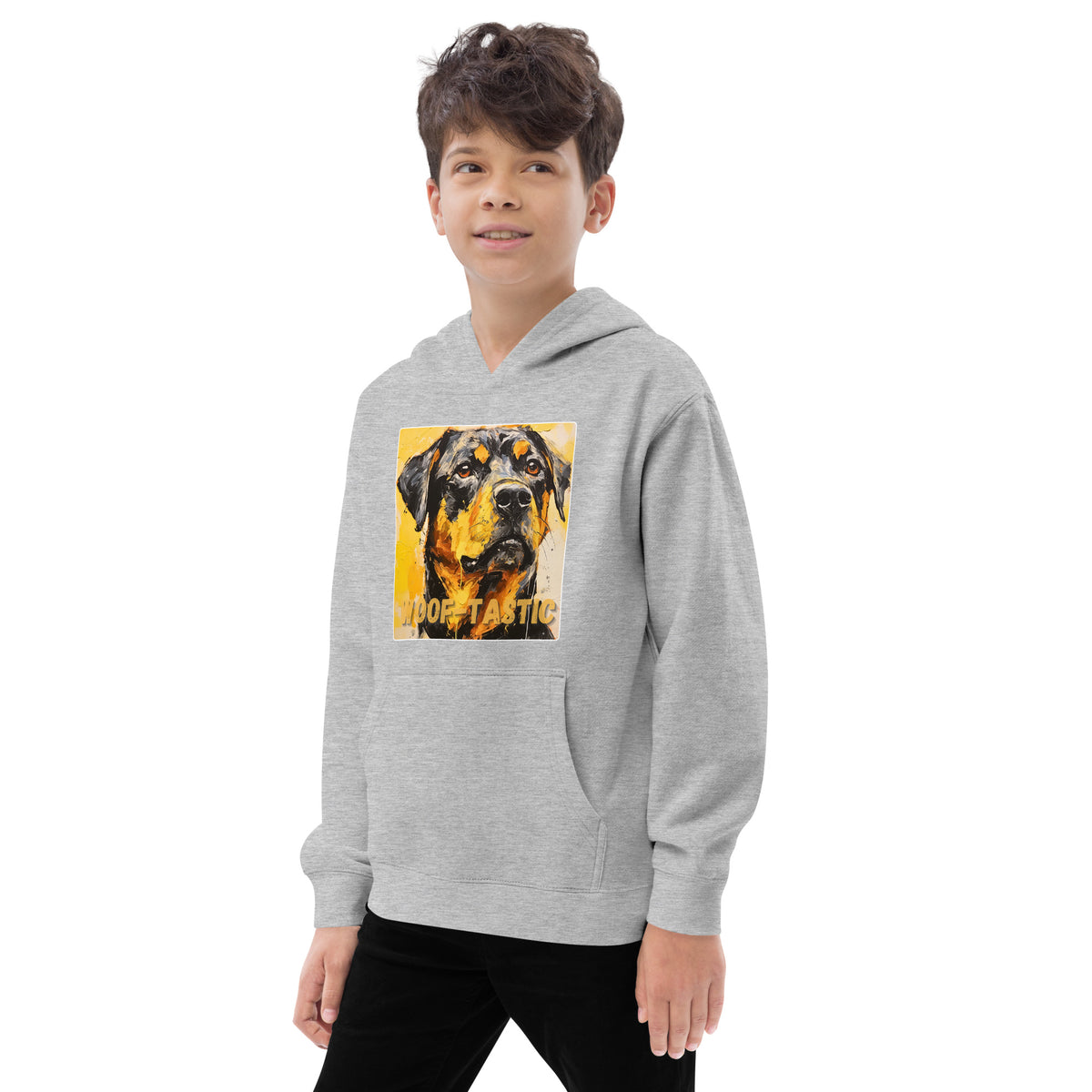 Kids fleece hoodie Woof-tastic Rottweiler