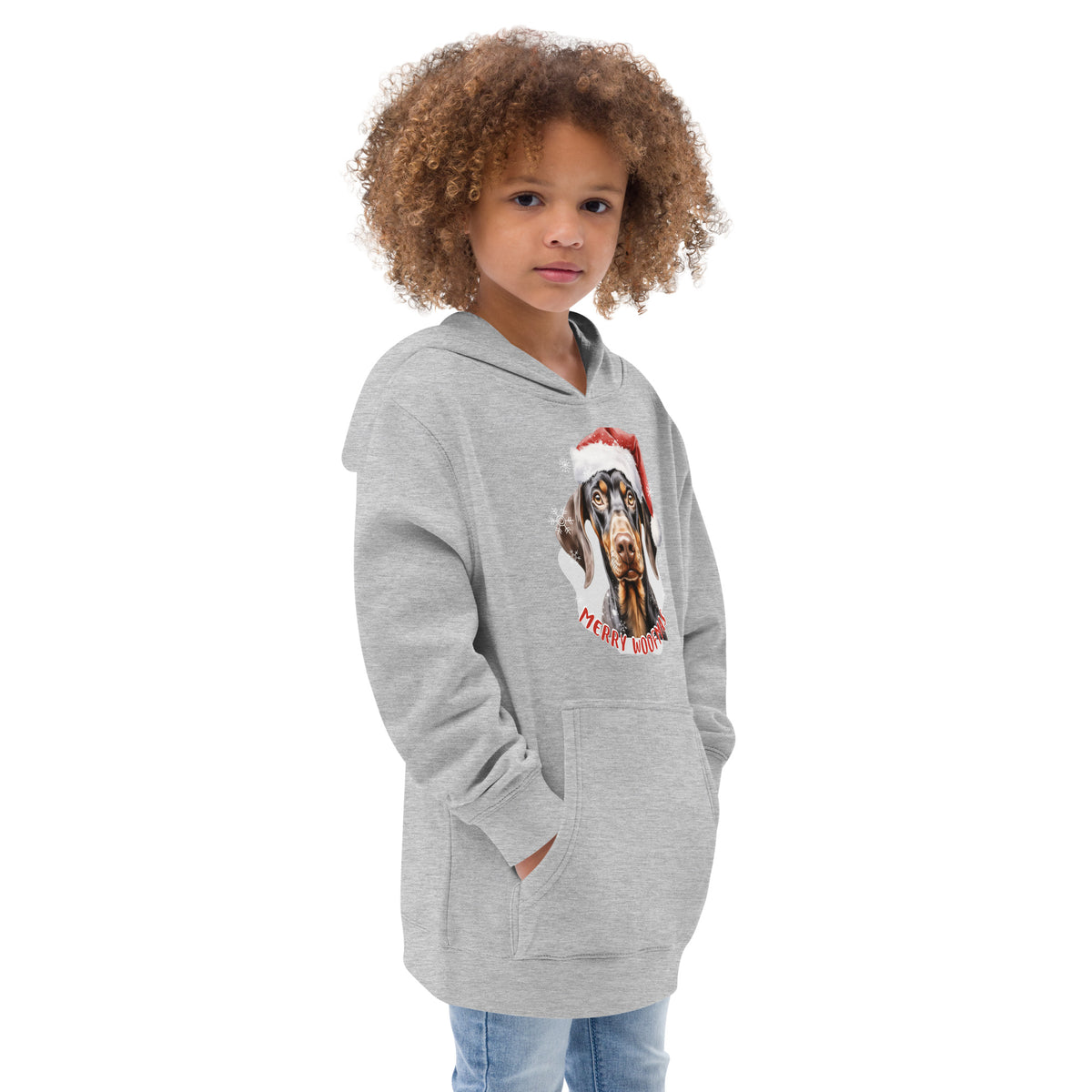 Kids fleece hoodie Doberman - Merry Woofmas
