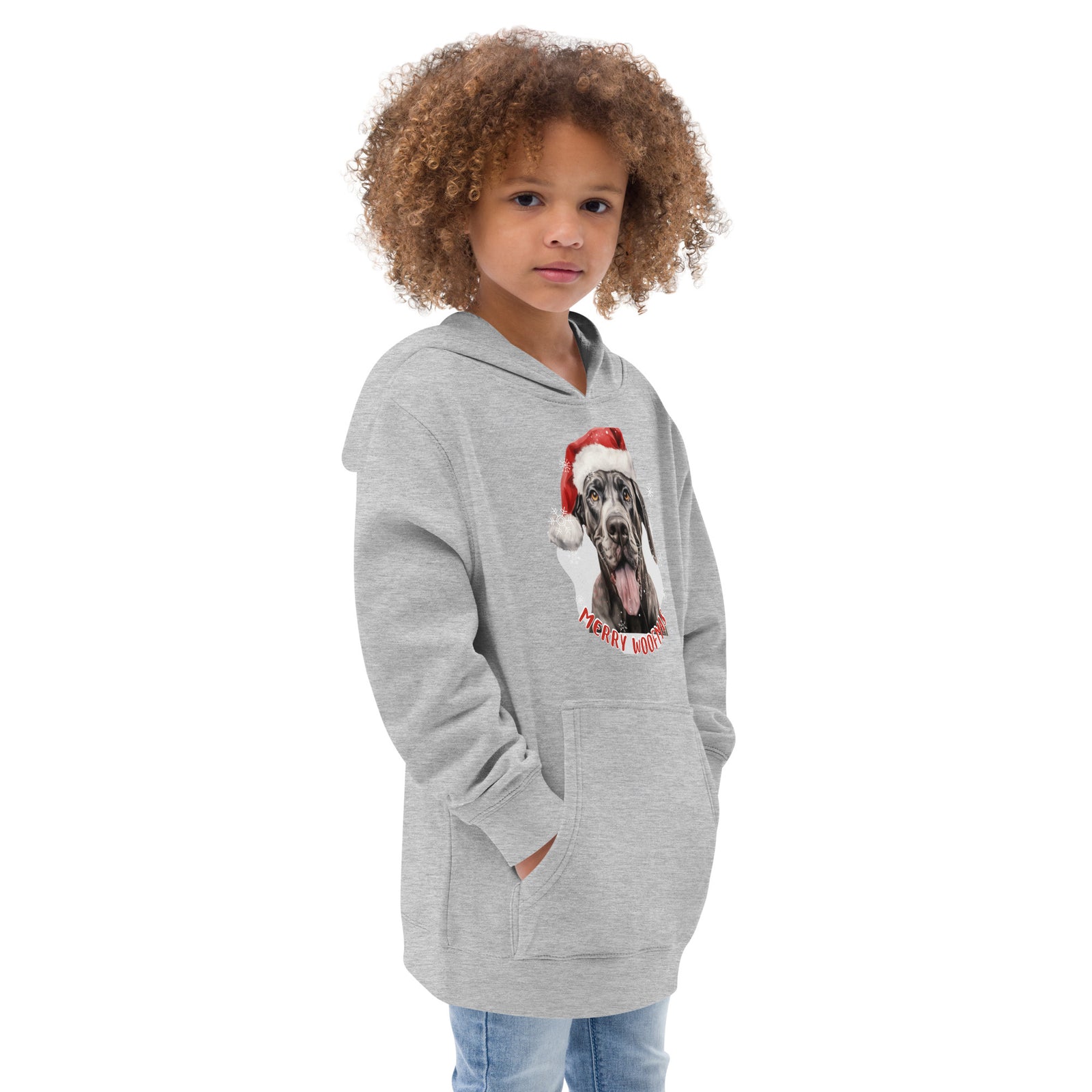 Kids fleece hoodie Great Dane - Merry Woofmas
