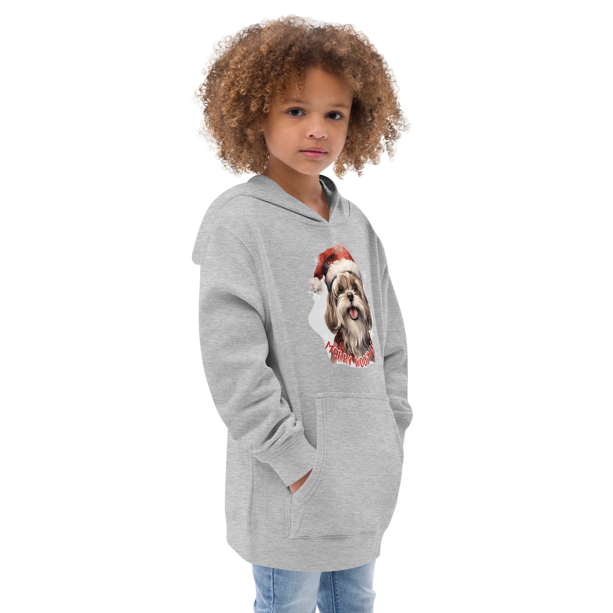 Kids fleece hoodie Shitzu - Merry Woofmas
