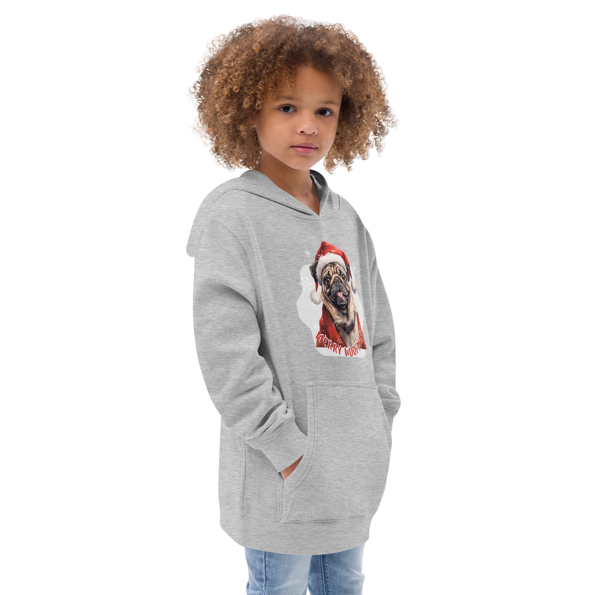 Kids fleece hoodie Pug - Merry Woofmas