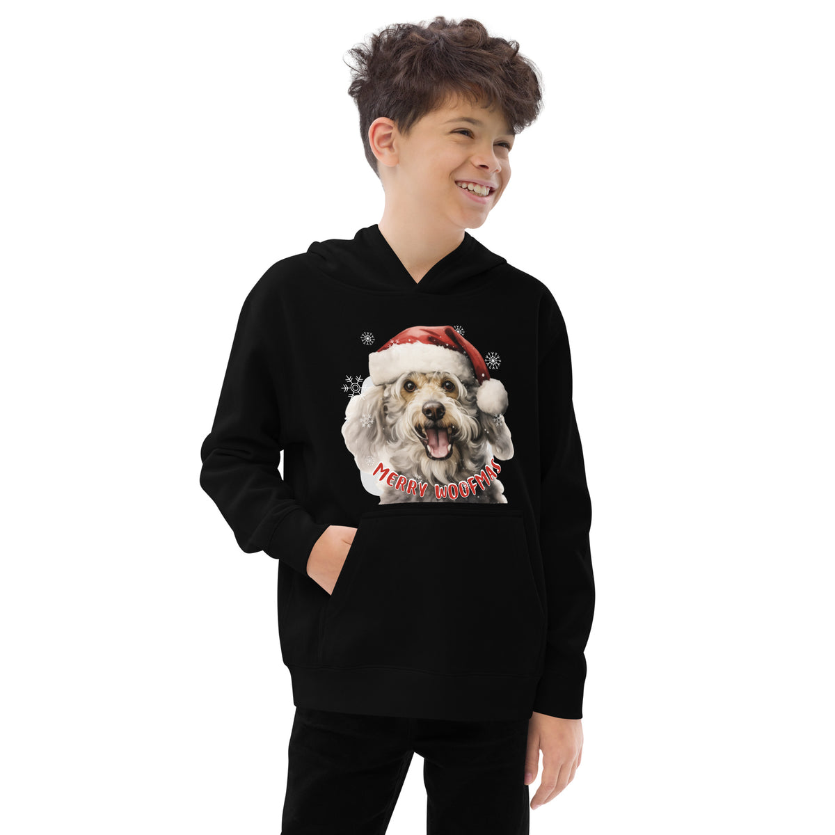 Kids fleece hoodie Poodle - Merry Woofmas