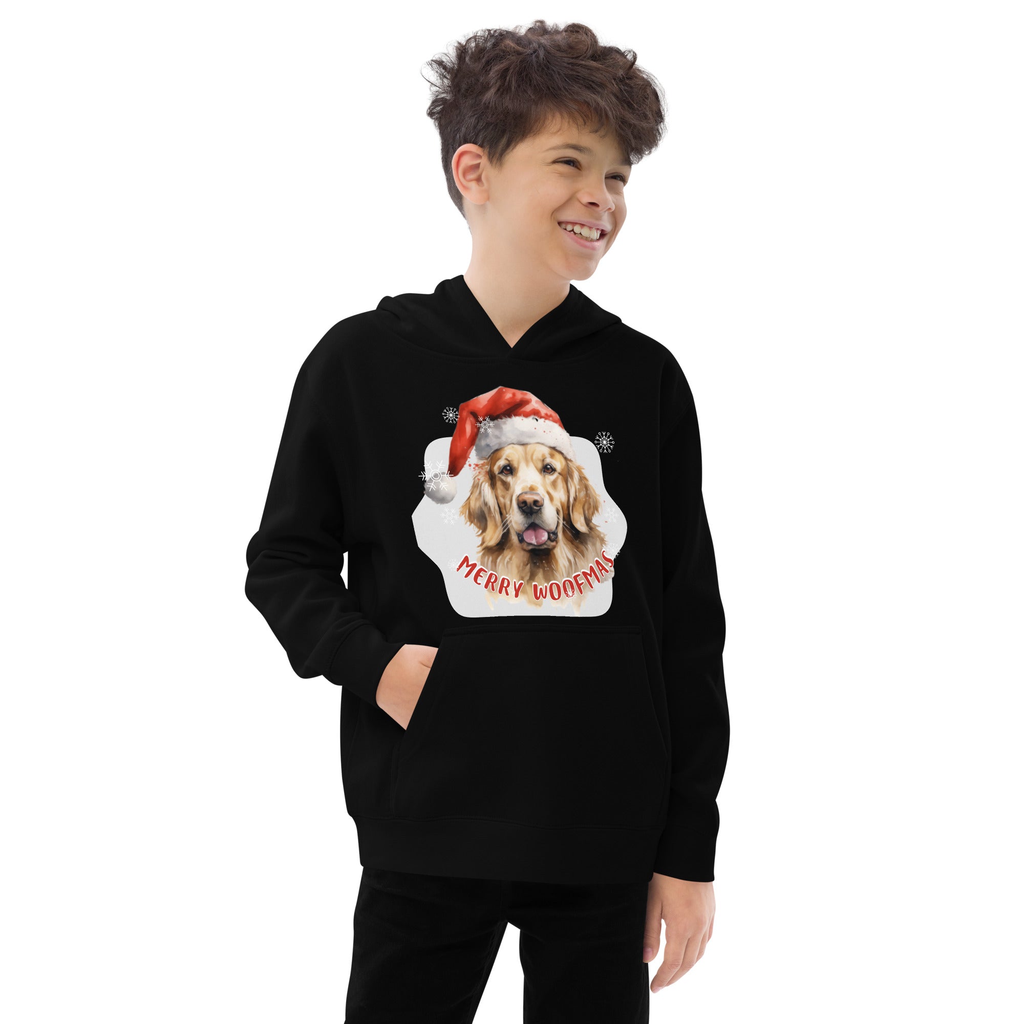 Kids fleece hoodie Golden Retriever - Merry Woofmas