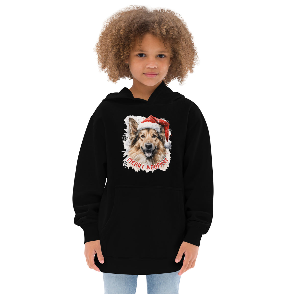 Kids fleece hoodie German Shepherd - Merry Woofmas