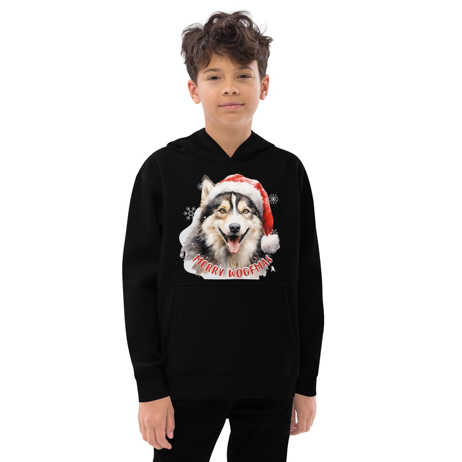 Kids fleece hoodie Husky - Merry Woofmas