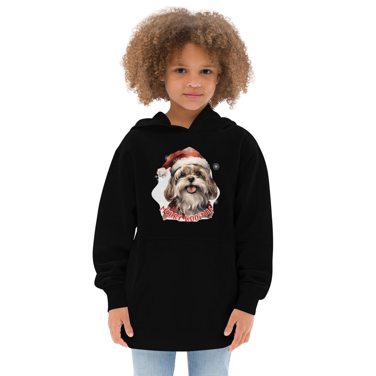 Kids fleece hoodie Shitzu - Merry Woofmas