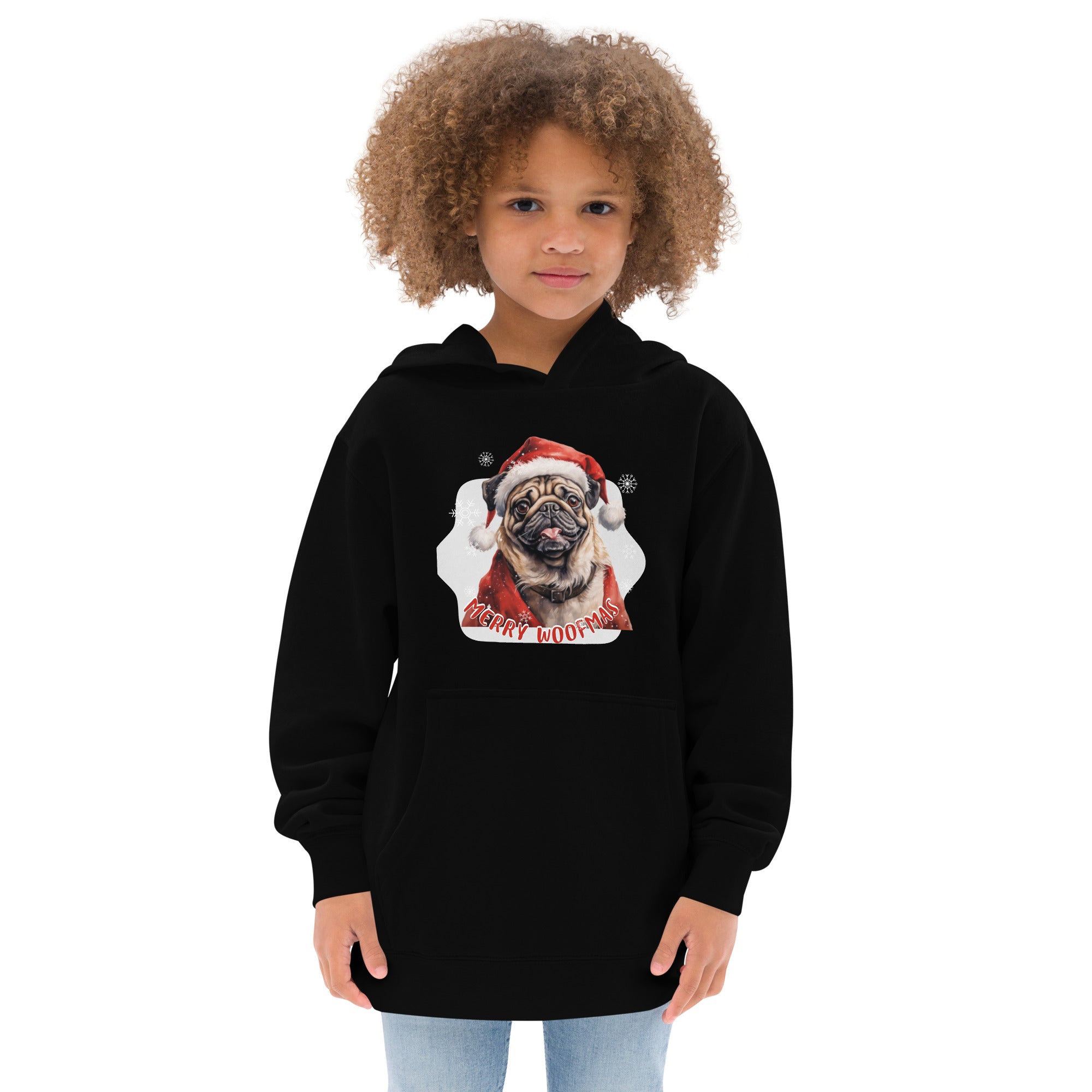 Kids fleece hoodie Pug - Merry Woofmas