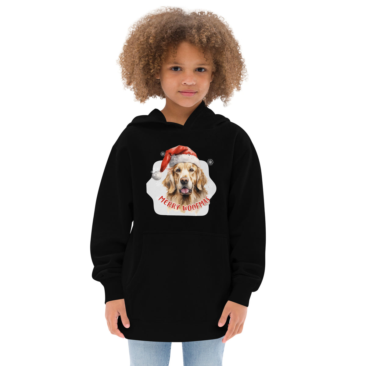 Kids fleece hoodie Golden Retriever - Merry Woofmas