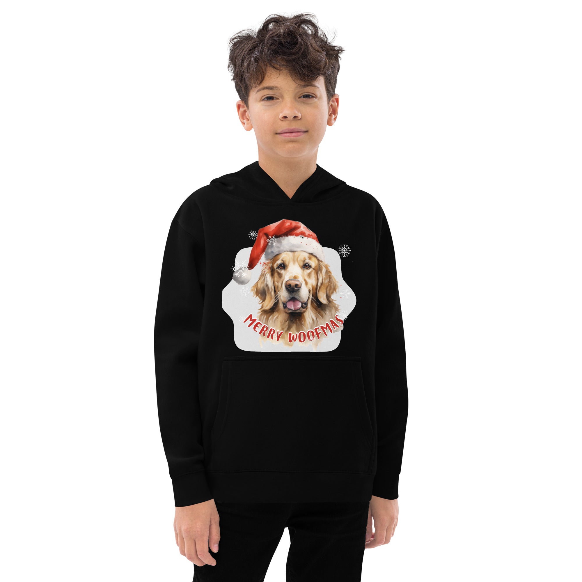 Kids fleece hoodie Golden Retriever - Merry Woofmas