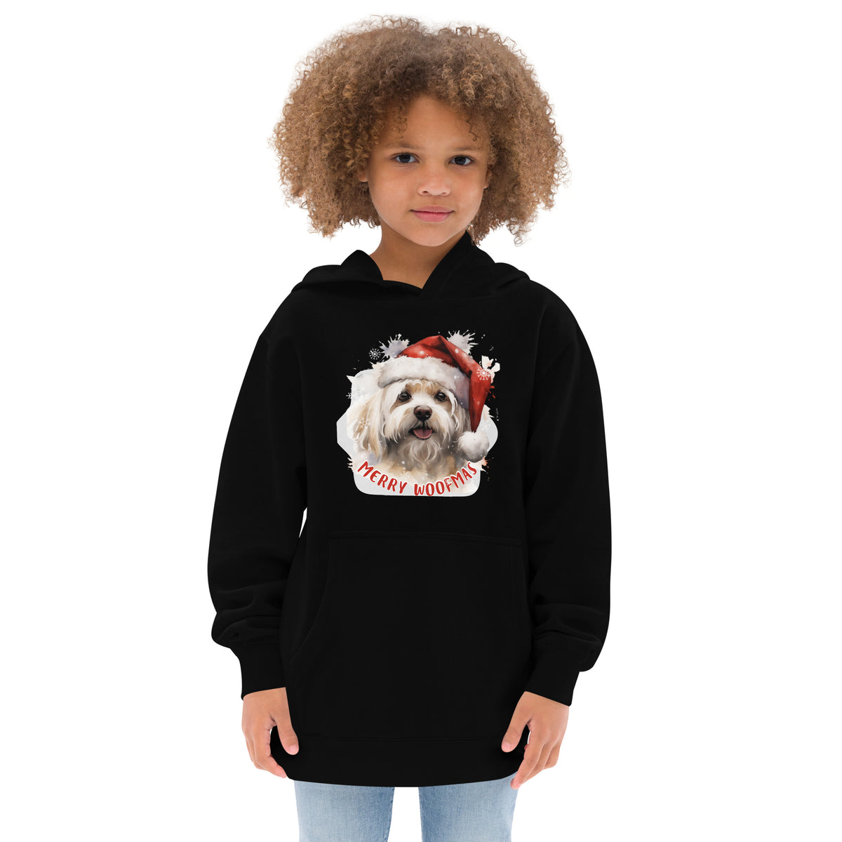 Kids fleece hoodie Maltese - Merry Woofmas
