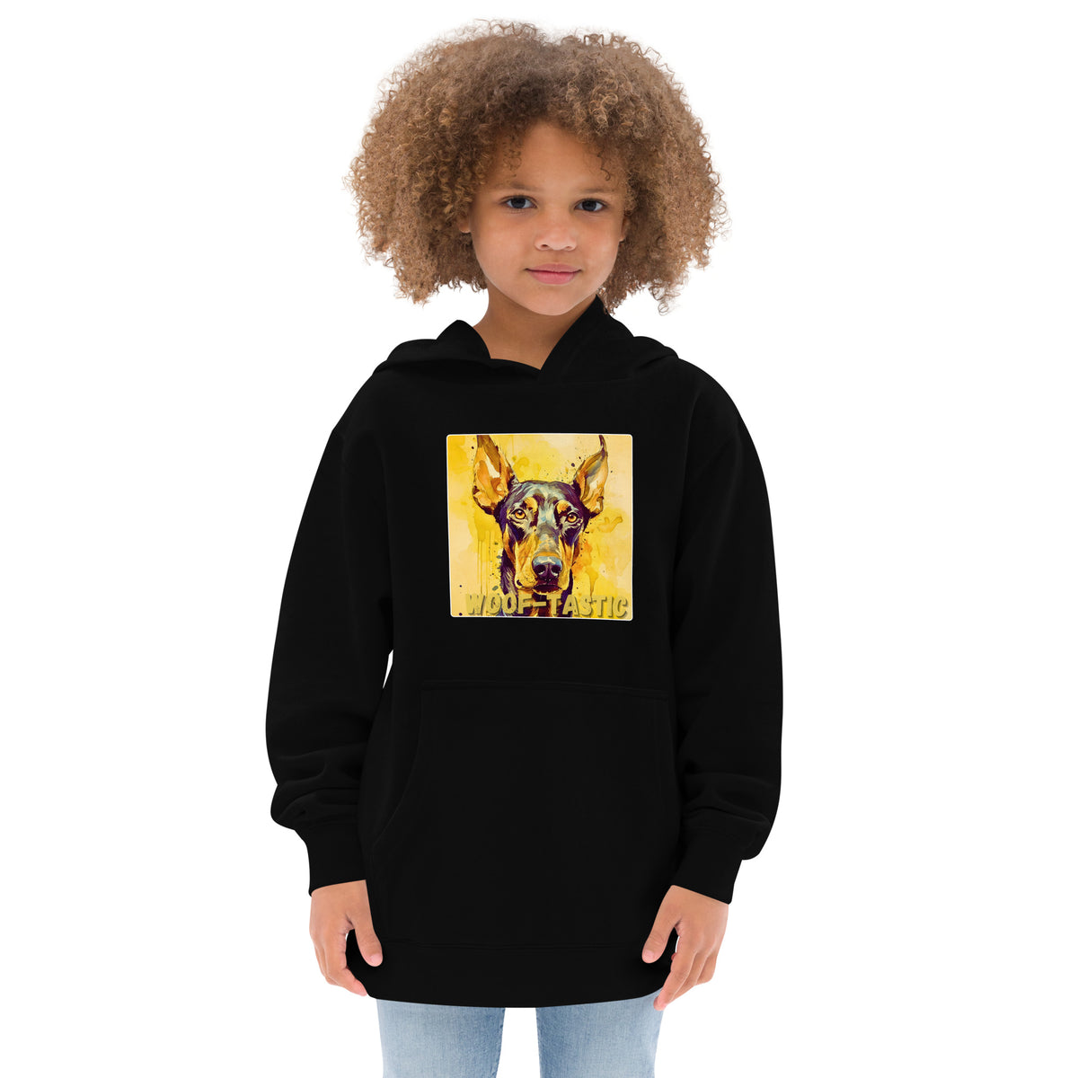 Kids fleece hoodie Woof-tastic Doberman Pinscher