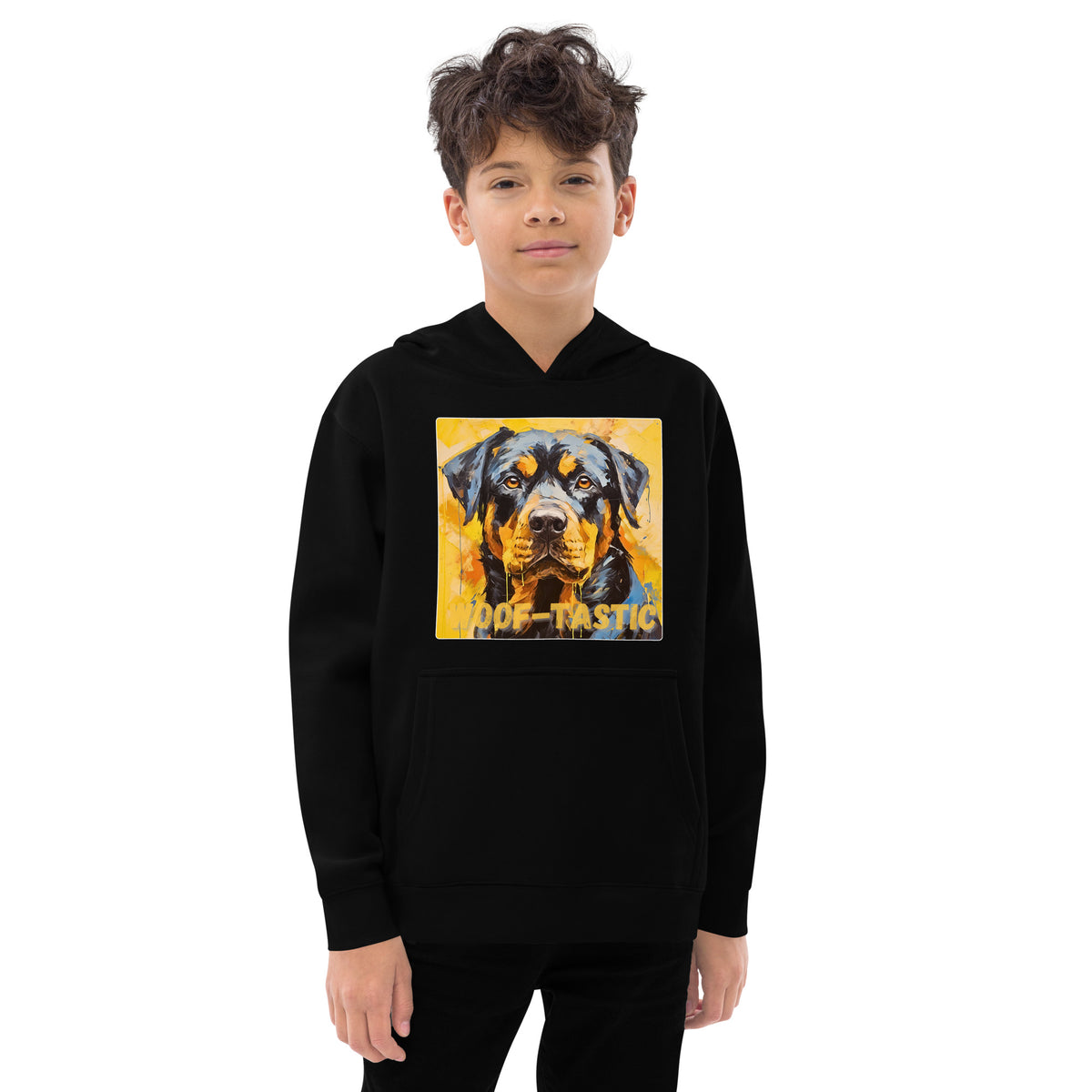 Kids fleece hoodie Woof-tastic Rottweiler