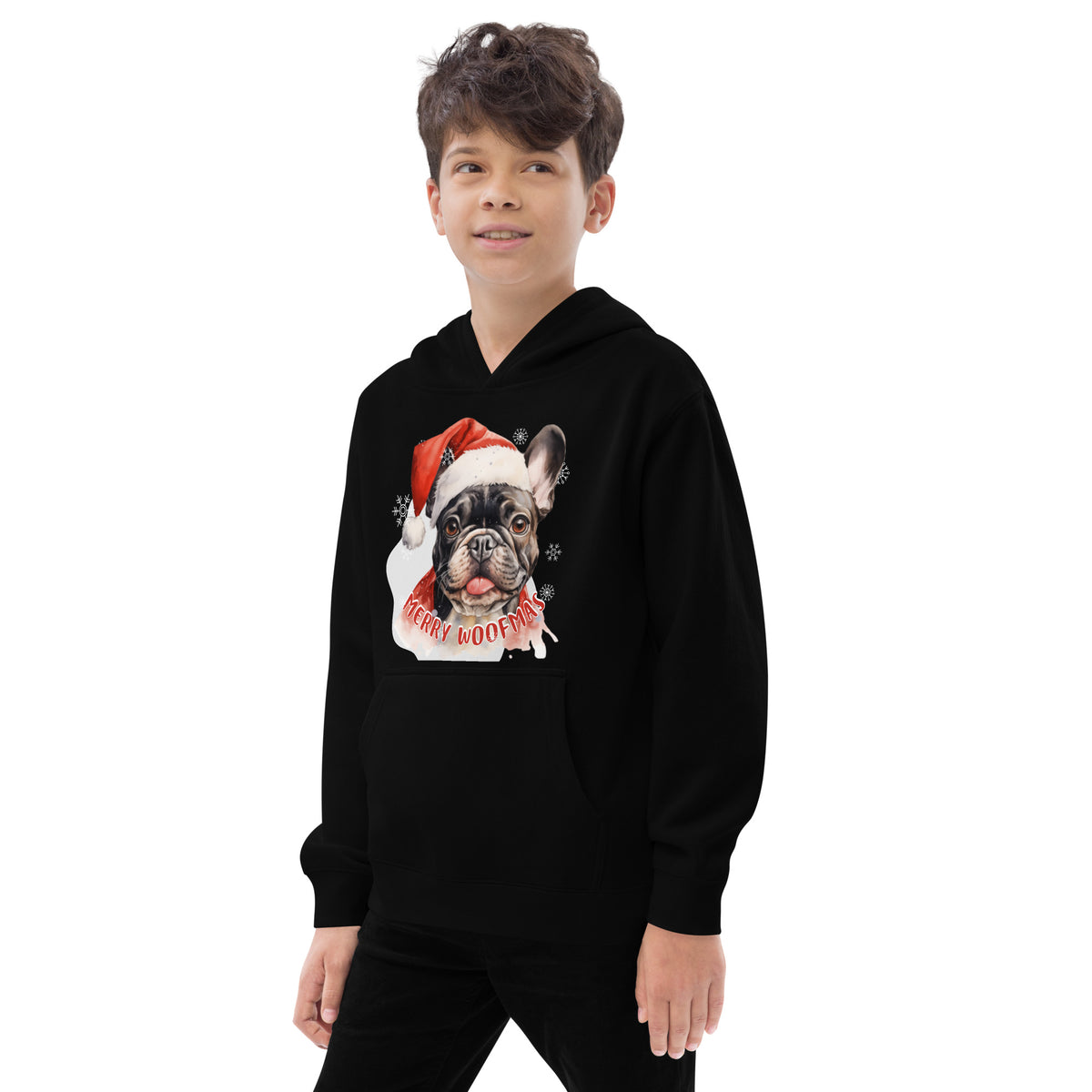 Kids fleece hoodie French Bulldog - Merry Woofmas