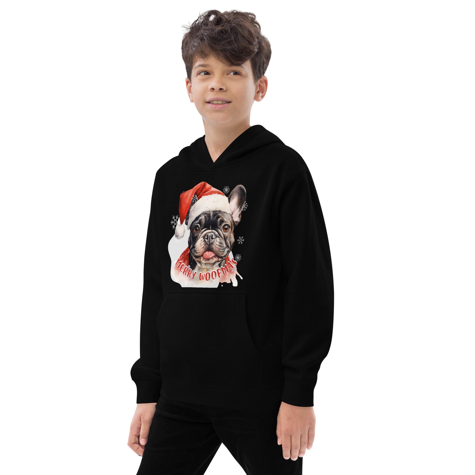 Kids fleece hoodie French Bulldog - Merry Woofmas