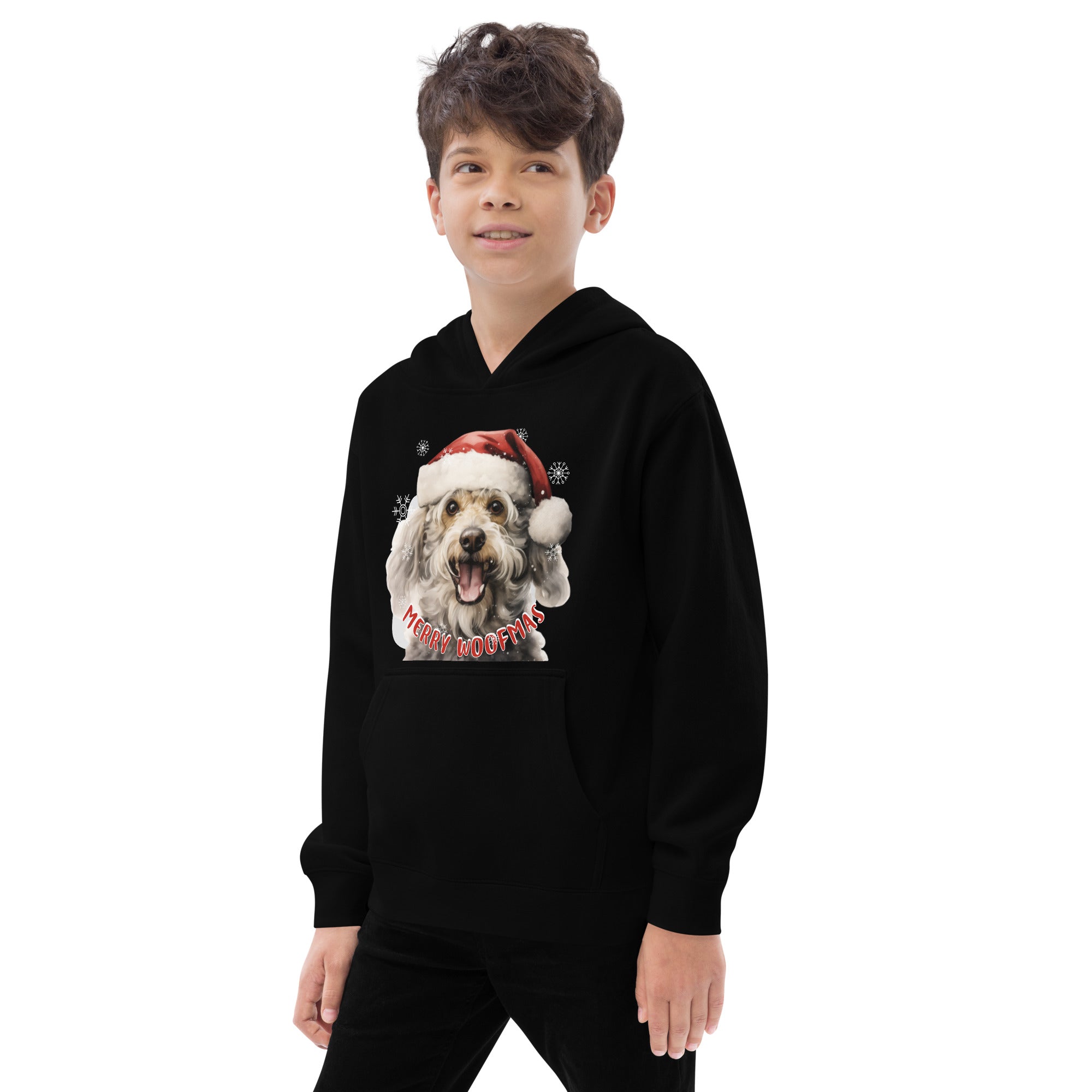 Kids fleece hoodie Poodle - Merry Woofmas