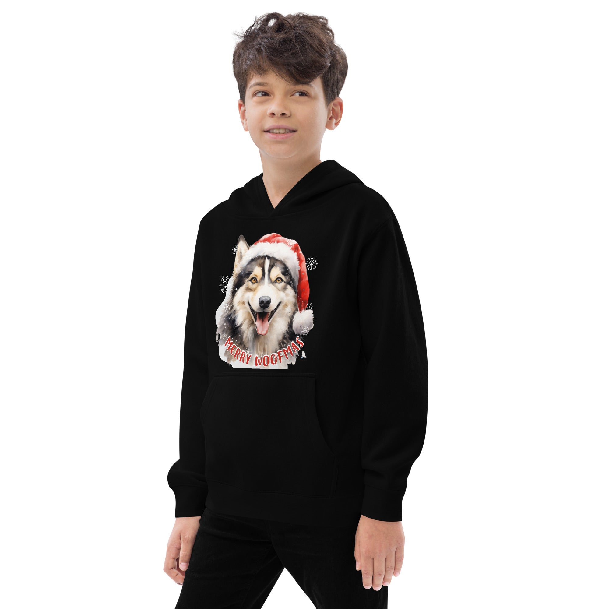 Kids fleece hoodie Husky - Merry Woofmas