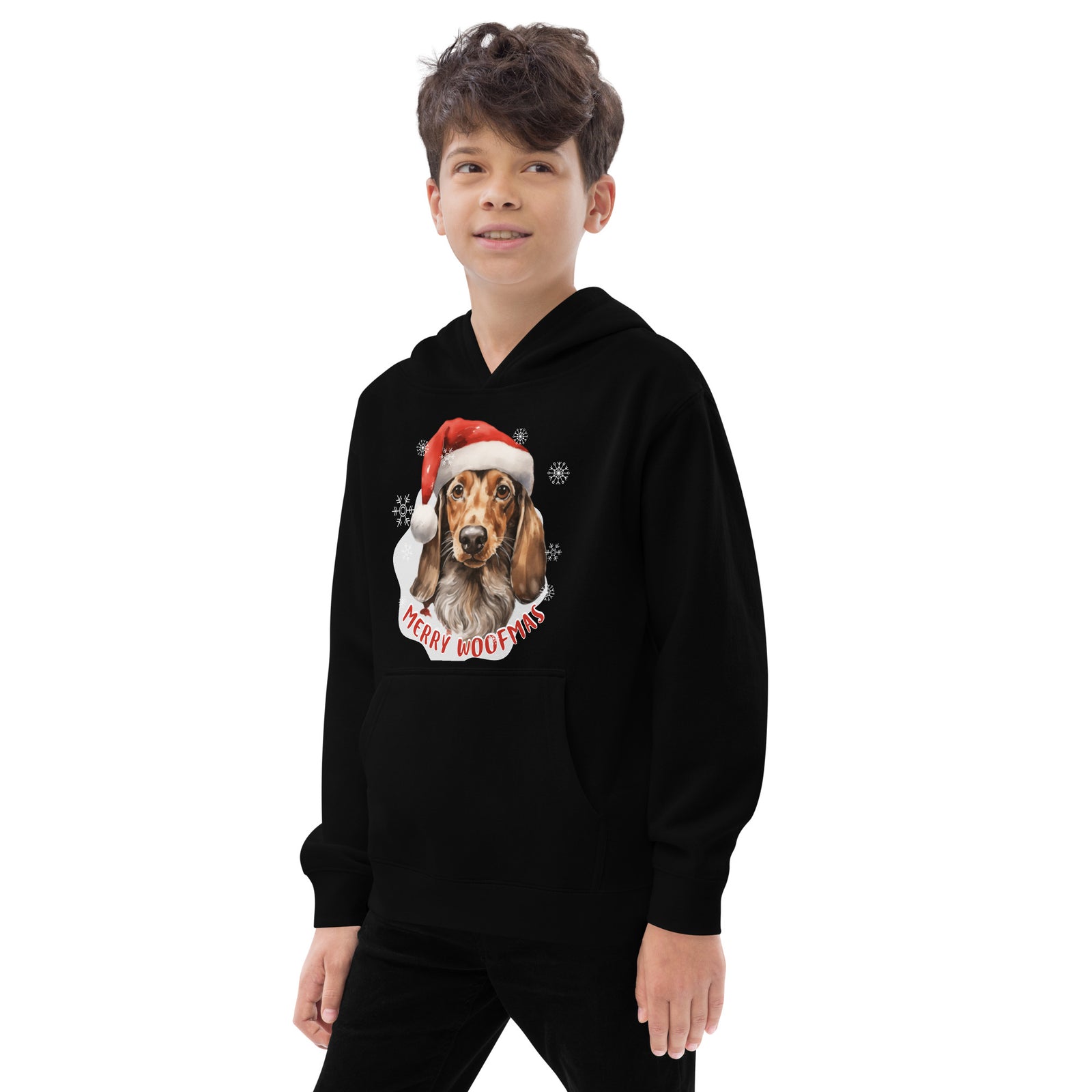 Kids fleece hoodie Dachshund - Merry Woofmas