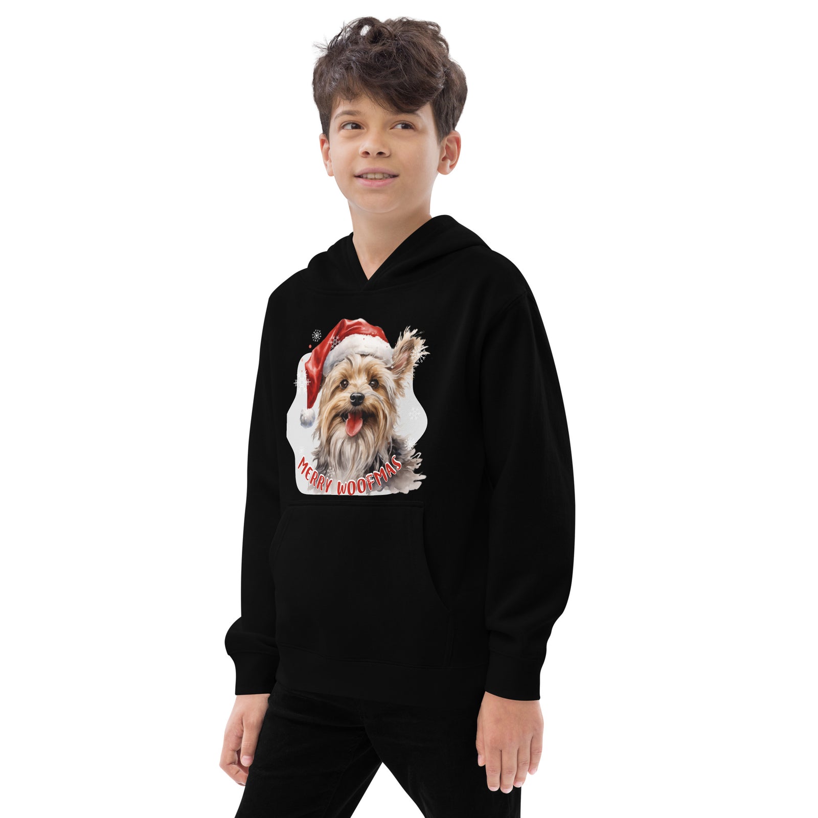 Kids fleece hoodie Yorkshire Terrier - Merry Woofmas