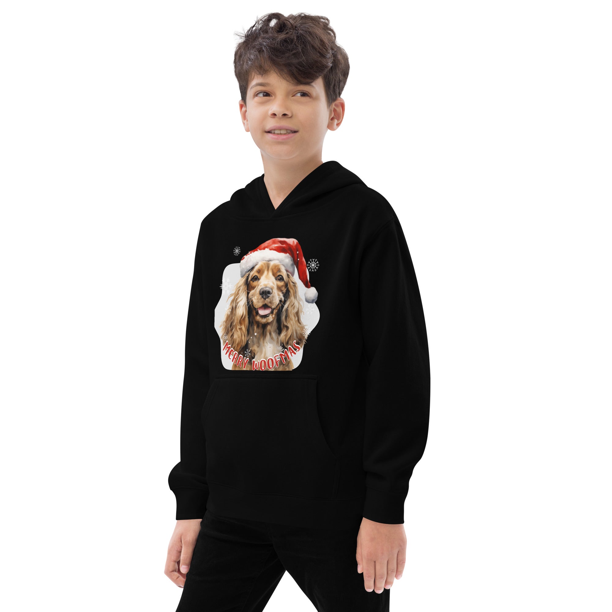 Kids fleece hoodie Cocker Spaniel - Merry Woofmas