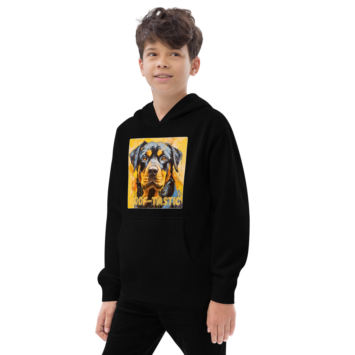 Kids fleece hoodie Woof-tastic Rottweiler